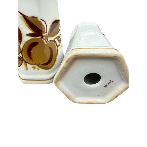 🍎 Vintage Japan Fruit Salt & Pepper Shakers Brown Apple Ceramic Hexagon - Picture 4 of 4